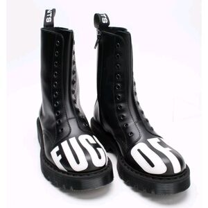 Vtmnts Leather Boots Black and White Unisex Boots